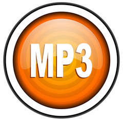 mp3 orange glossy icon isolated on white background