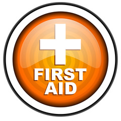 Obraz premium first aid orange glossy icon isolated on white background