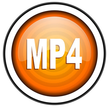 mp4 orange glossy icon isolated on white background