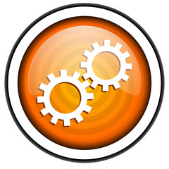 gears orange glossy icon isolated on white background
