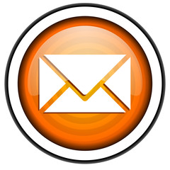 mail orange glossy icon isolated on white background