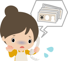 お金を要求する電話に動揺する主婦