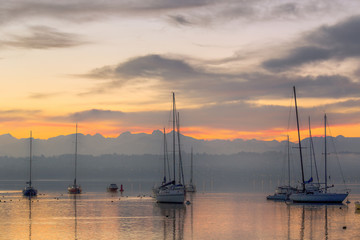 Sunrise and Sailboats