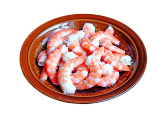 Peeled red shrimps on the plate