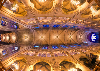 Paris, France - famous Notre Dame cathedral interior view. UNESC
