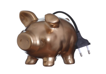 golden piggybank with wire