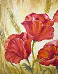 Poppies in wheat, oil painting on canvas