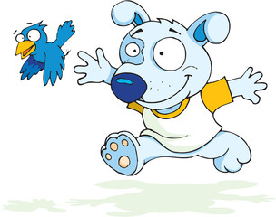 Naklejka premium Dog chase bird