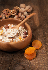 oatmeal in a wooden bowl