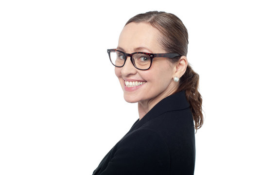 Side profile of a woman wearing spectacles