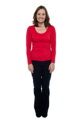 Obraz premium Profile shot of a middle aged cheerful woman