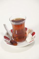 glass of Turkish tea isolated on white