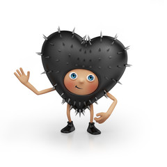 playful black heart cartoon isolated on white background