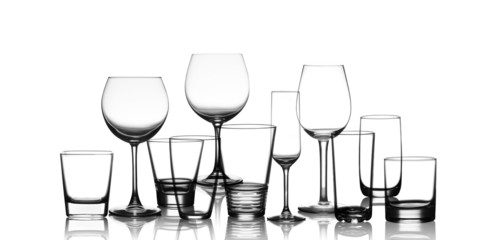 collection of cup glasses isolated on a white background