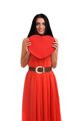 Woman holding Valentines Day heart sign