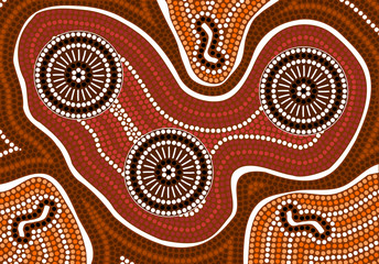 A illustration based on aboriginal style of dot painting depicti
