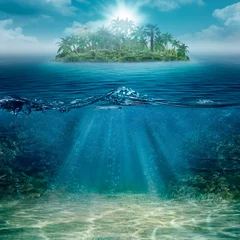 Foto op Plexiglas Eiland Alleen eiland in de oceaan, abstracte natuurlijke achtergronden