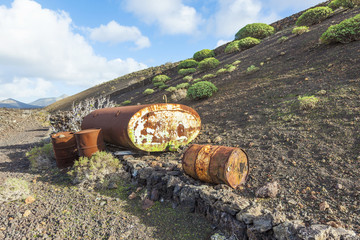 old tank in volcanic landscape