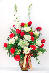Bouquet of red and white roses