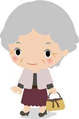 おしゃれして出かけるおばあさん