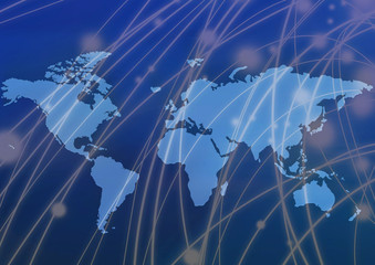 Blue world map communication