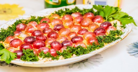 decorated with grape salad