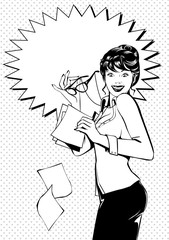 Vintage business woman with bright idea