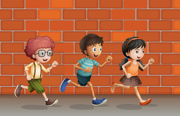 Kids running near wall