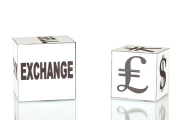 forex. currency in the white dices on white background
