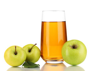 Useful apple juice with apples around isolated on white