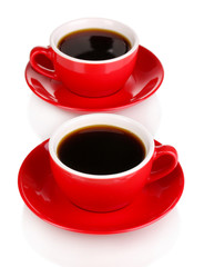 A red cups of strong coffee isolated on white