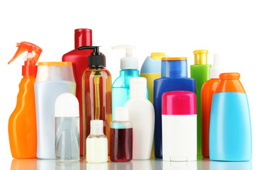 A lot of different cosmetic products for personal care isolated