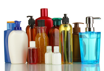 A lot of different cosmetic products for personal care isolated