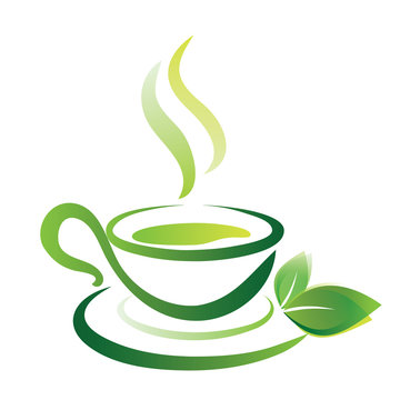 vector sketch of green tea cup, icon