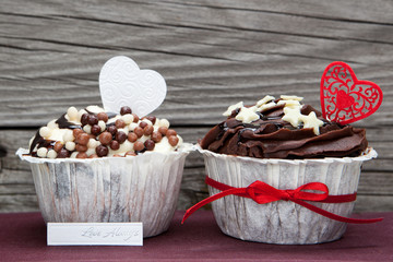 Chocolate cupcakes with hearts