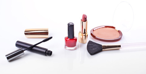 Various Cosmetics on white background