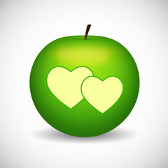 Green apple with two hearts