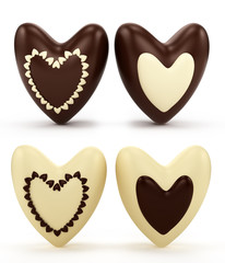 Set of chocolate hearts on Valentine's Day