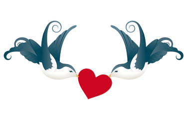 Zwei Schwalben mit Herz