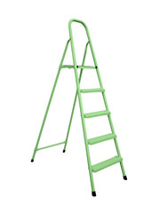 Green metal stepladder isolated over white background