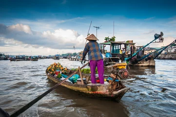 Keuken spatwand met foto Cai Rang floating market, Can Tho, Vietnam © filmlandscape