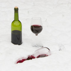 Bottle of red wine and wineglasses