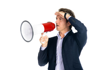 attraktiver mann mit megafon
