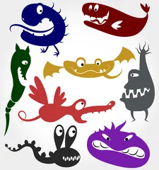 Stickers pour porte Créatures divers monstres abstraits, illustrations de griffonnage