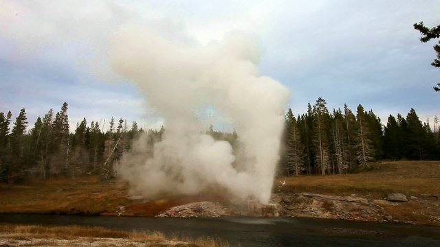 eruption of Riverside Geyser,Yellowstone NP