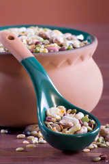 Mix of legumes in an earthenware jar