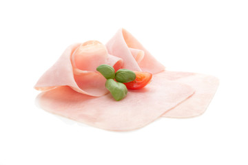 Ham slices isolated on white background.