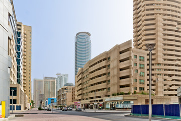 Dubai marina between skyscrapers