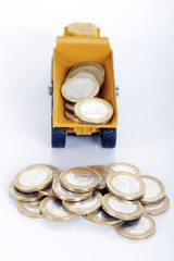 euro money coins and truck