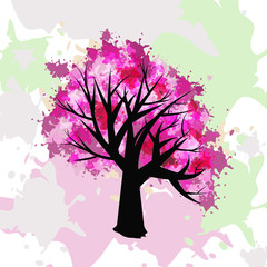 Obraz na płótnie Canvas Kwitnie, illustration, grunge, drzewo
